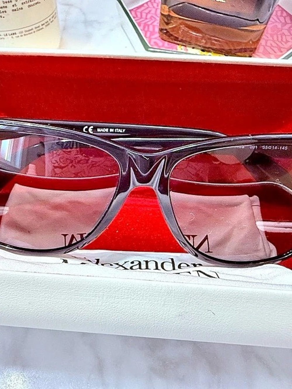 Alexander McQueen AM0099S Black Square Sunglasses 55mm w/ Case